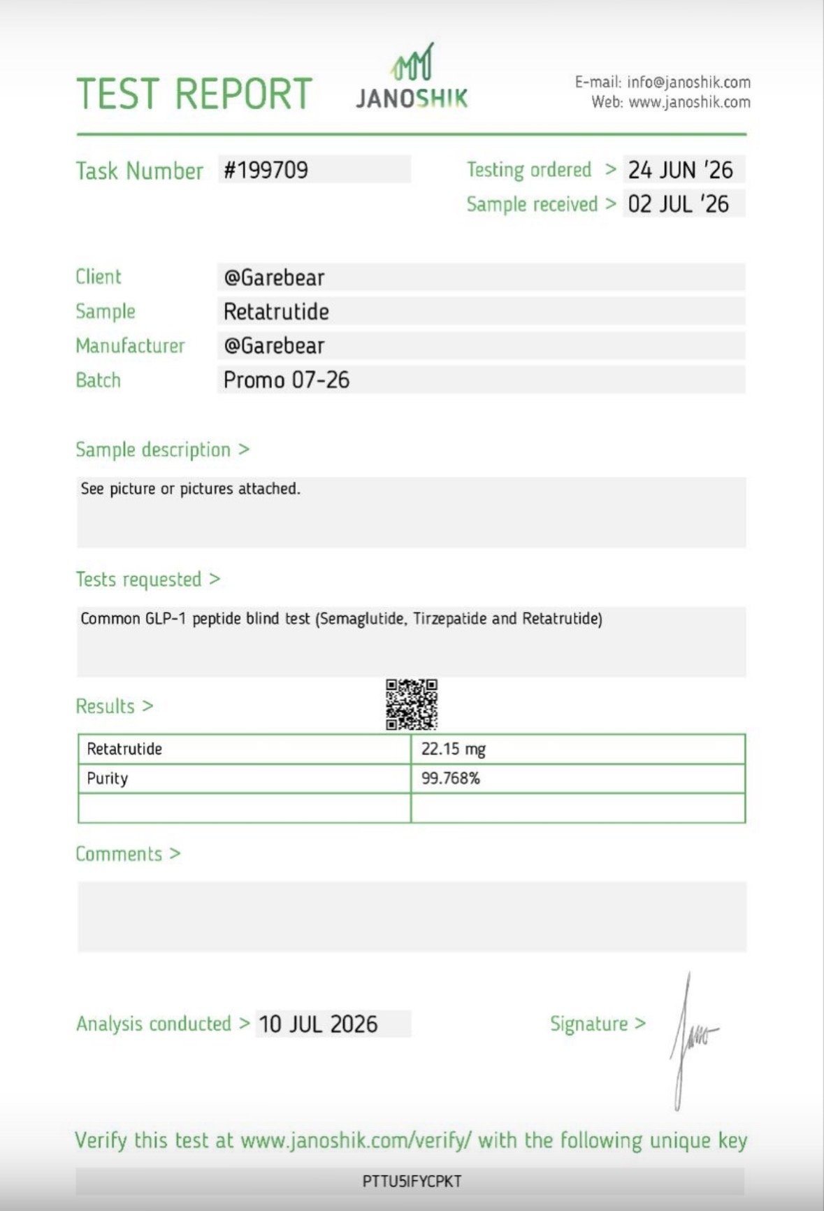 Retatrutide research peptide certificate of analysis